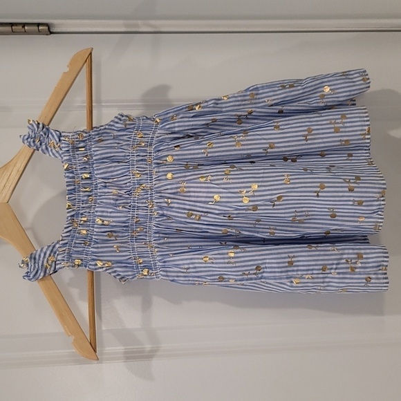 Isaac Mizrahi Blue And White Stripe Sun Dress With Gold Cherries - Size 2T - Picture 4 of 6